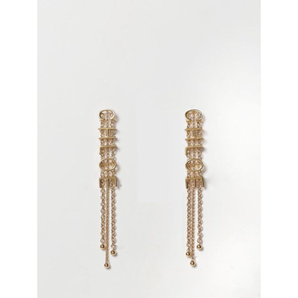 Chloe Women Chloe Gold-Finish Brass Pendant Earrings With Lettering Logo